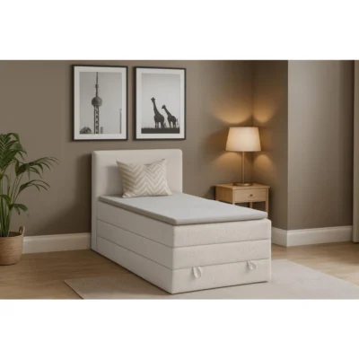 Deine Möbel 24 Boxspringbett JUNG LUX in Creme, Liegefläche 90x200 cm – mit Bettkasten, Taschenfederkern